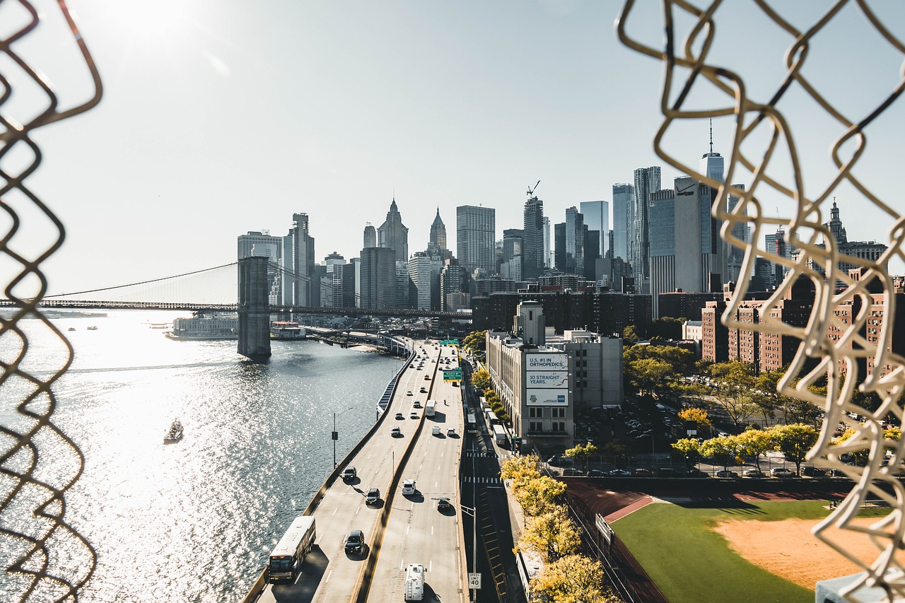 new york, road, river