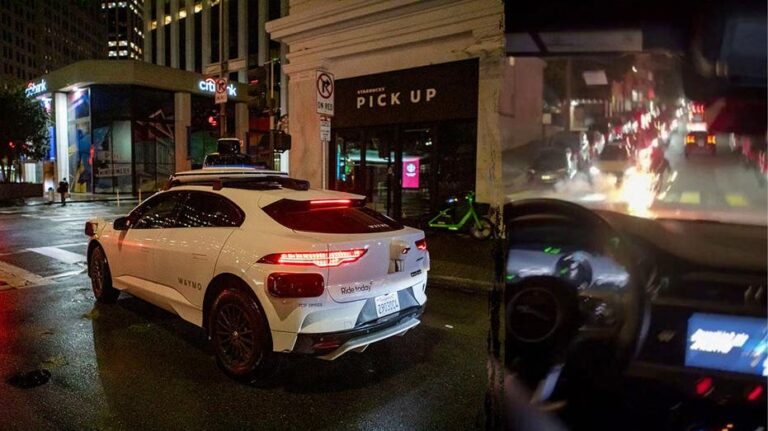 Vehículo autónomo de Waymo atraviesa un espectáculo de fuegos artificiales en San Francisco