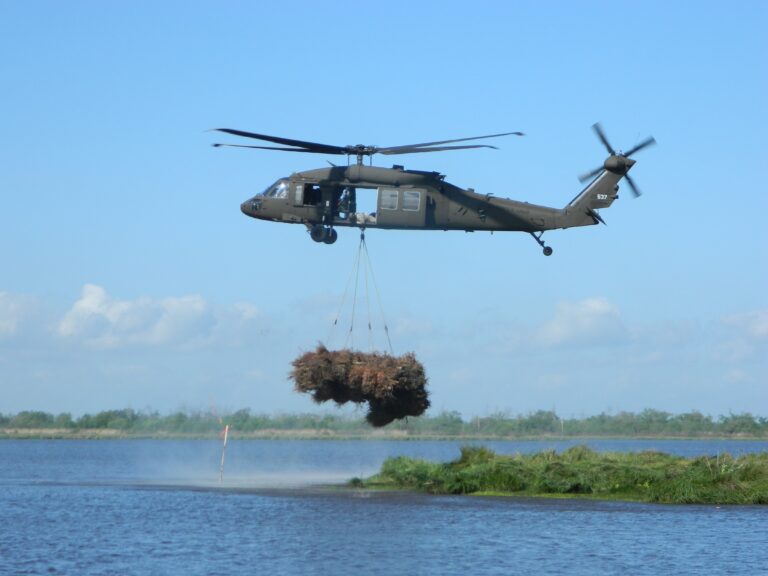 Luisiana reutiliza árboles de Navidad para frenar la erosión costera con ayuda de helicópteros