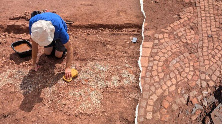 Descubren en Reino Unido una extensa villa romana con un mosaico policromado único