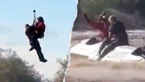 Rescatan en helicóptero a hombre atrapado en camión volcado por inundaciones en Arizona